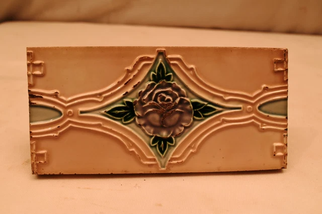 Antique Japan Tile Majolica Art Nouveau Floral Border Tile Design Architectur"12