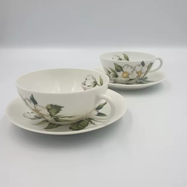 Duo tasses et soucoupes Porcelaine de Paris Limoges France roses sauvages 1950