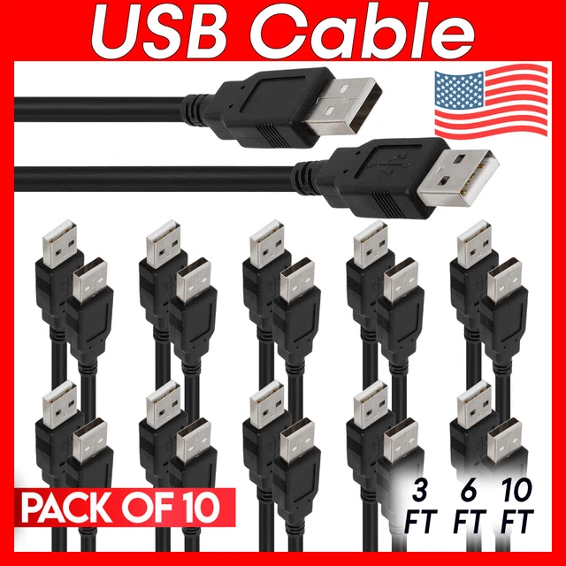 10x USB Cable Male to Male USB 2.0 Cord for Portable Hard Drive, Laptop, USB Hub