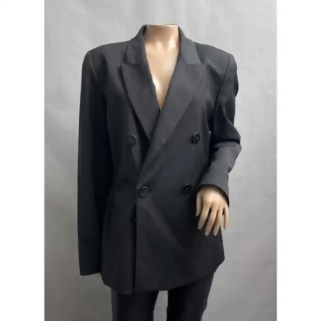 Linda Allard Ellen Tracy Blazer Women 10 Pinstripe Stretch Wool Double Breasted