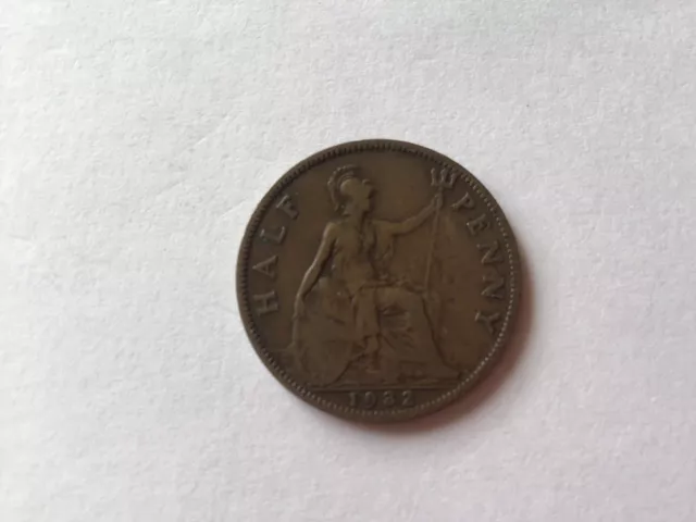 UK Old Halfpenny Coin King George V 1932.