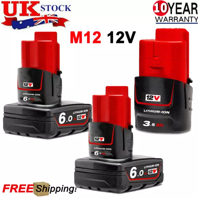 2X 12V 6.0Ah Li-Ion Battery for Milwaukee M12B6 M12 XC 48-11-2401 2402 6.0Ah New