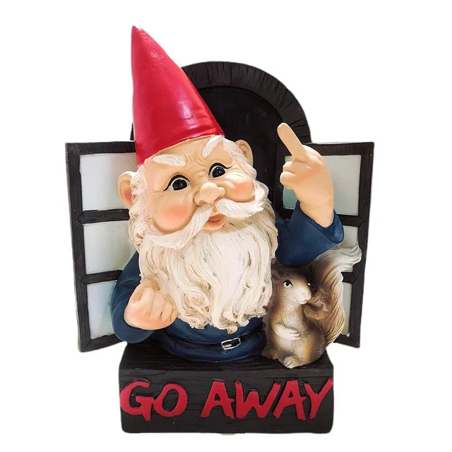 Go Away Funny Naughty Garden Gnomes with Squirrel, Wall Decor Re...