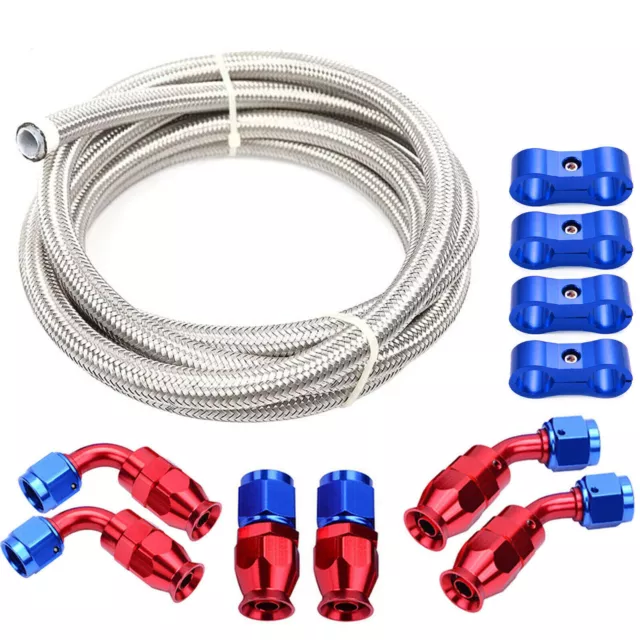 AN8 -AN8 AN-8 3/8 Fitting Stainless Steel Braided Oil Fuel Hose Line 10FT Kit