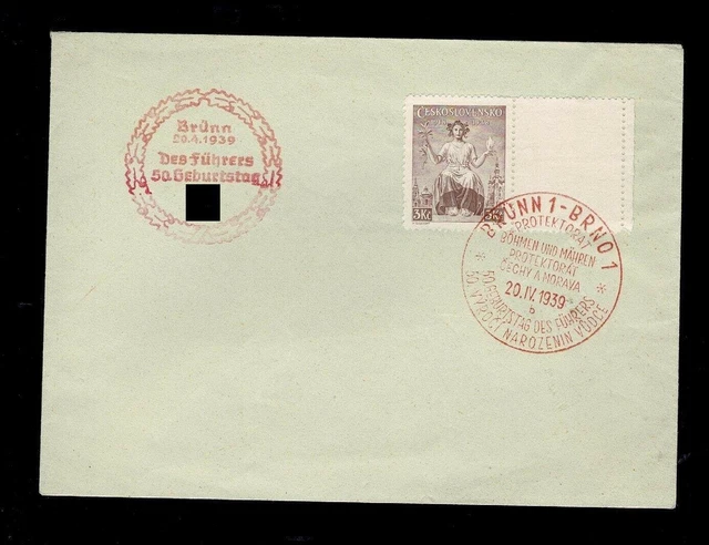 Böhmen und Mähren Brünn 1939 Sonderstempel Beleg Vorläufer mit Leerfeld