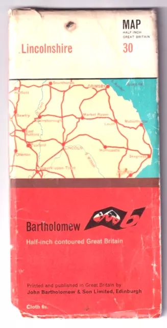 LINCOLNSHIRE - Bartholomew half inch contoured map (cloth)