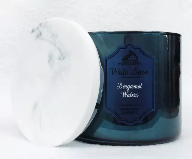 Bath & Body Works BERGAMOT WATERS Large Scented 3-Wick Candle 14.5 oz Marble Lid