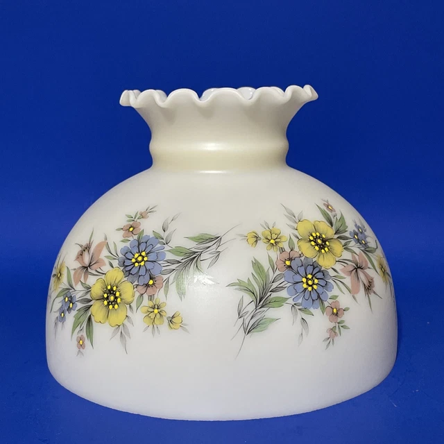 Vintage GWTW 10" Fitter Satin Floral Oil Or Electric Glass Dome Lamp Shade