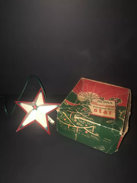 Vintage NOMA Metal Light Up Star Christmas Tree Topper with Box WORKS