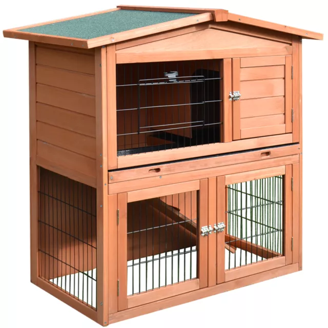 Pawhut 2 Tier Wooden Rabbit Hutch Guinea Pig Small Animal Cage 100.5x55x101 cm