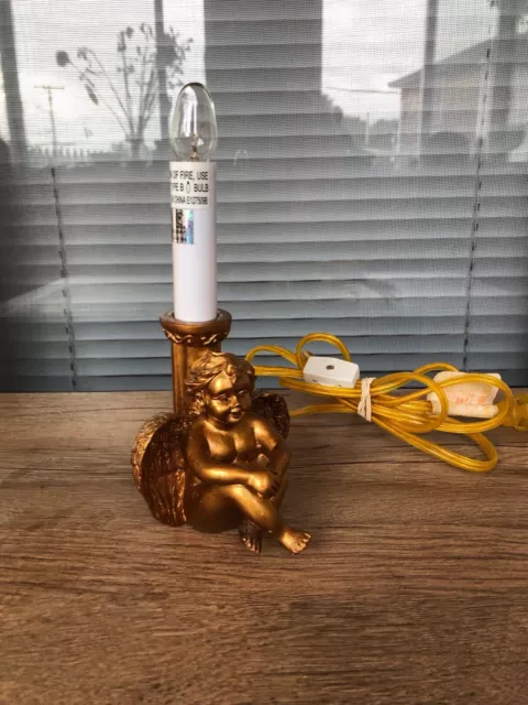 Vintage Lamp Gold Cherub Angel Figurine Sitting Cross Legged No Shade