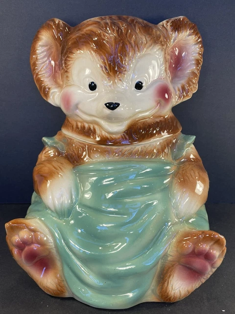 Brush Mccoy 1950's Teddy Bear With Green Apron W14 USA Cookie Jar excellent cond