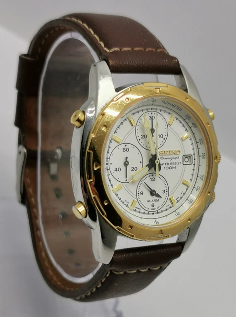 VTG 1992 SEIKO 7T32-6M10 Chronograph Alarm Date Two Tone 39mm Quartz ...