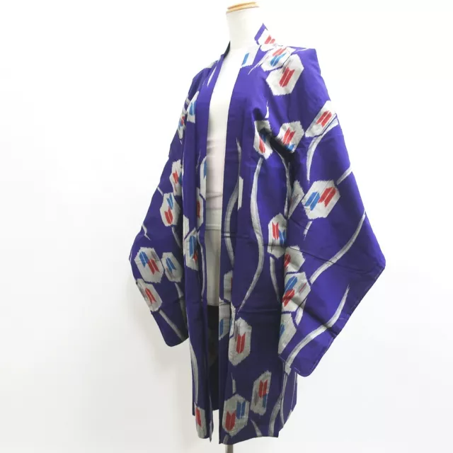 8980C3 Silk Vintage Japanese Kimono Haori Jacket Meisen Yabane Tall