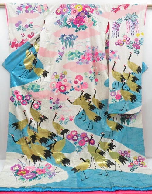 2916T03z3700  Japanese Kimono Silk UCHIKAKE Crane Off-white