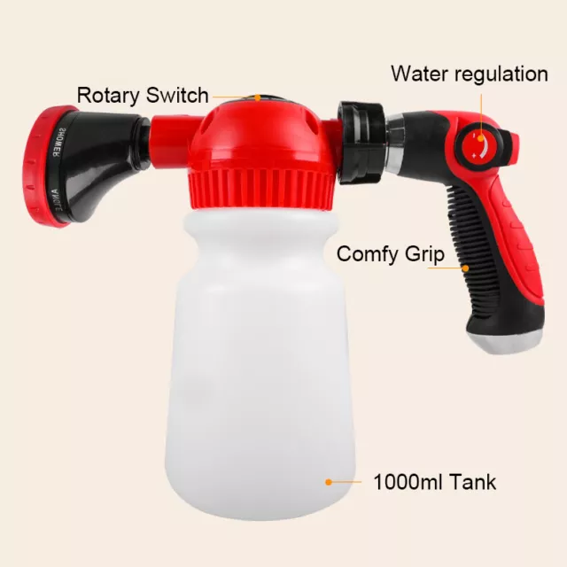 Snow Foam Washer Gun Car Wash Soap Lance Cannon Spray Pressure Jet 1000mL Bottle 3