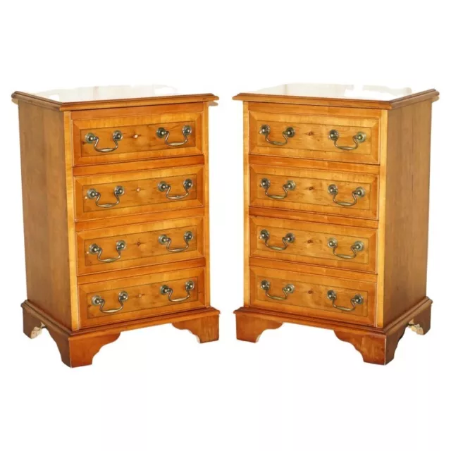 Pair Of Burr & Burl Yew Wood Nightstand Bedside Table Sized Chest Of Drawers