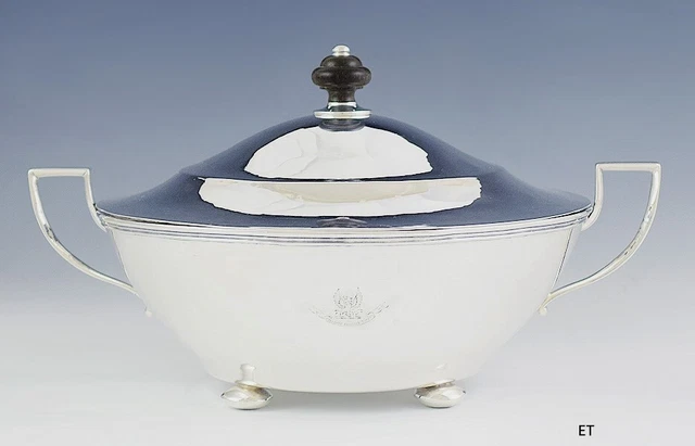 Antique 2 Handle Sterling Silver Covered Entrée Round Serving Dish Tureen