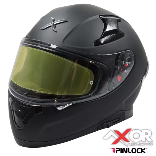 Full Face Motorcycle Helmet Axor Apex Matt Black DVS Sun Visor Pinlock Included