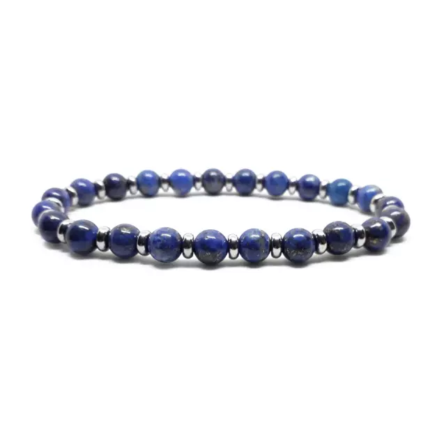 Bracciale Lapislazzuli blu e Acciaio inox con pietre dure naturali perle da uomo