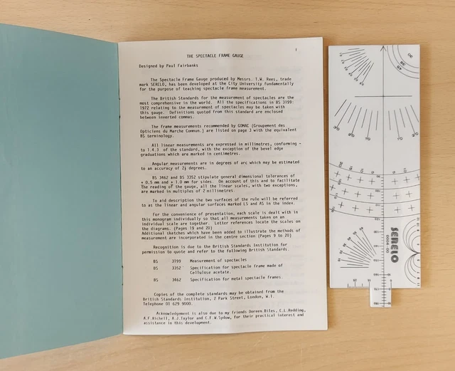 THE SPECTACLE FRAME Gauge Manual with Serelo scale. £30.00 PicClick UK
