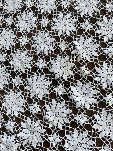 Vintage Hand Crocheted Tablecloth 38x 32” Ecru  Lace Scalloped Edge