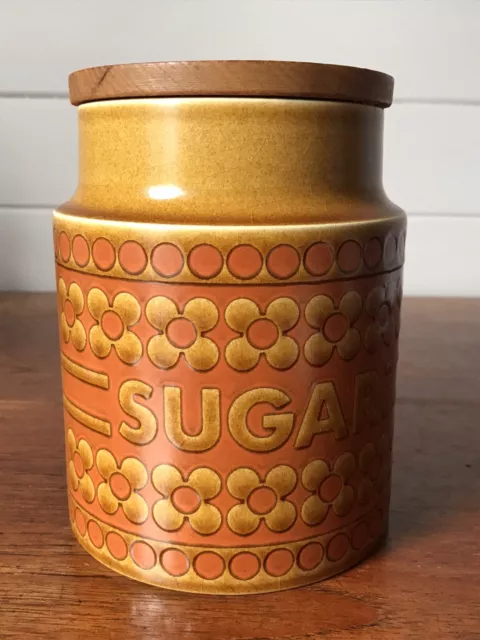 Retro Vintage Hornsea Saffron Sugar Canister And Wooden Lid Made In England