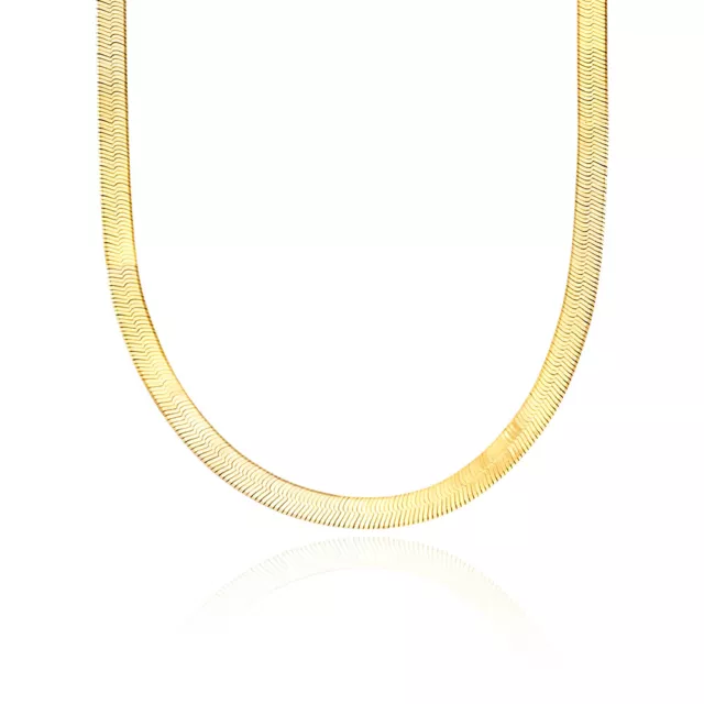 Flexible Herringbone Chain Necklace 14K Yellow Gold Plated Silver 925 Italy