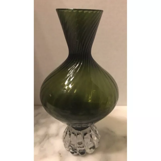 Gorgeous Vintage Bud Vase Hand Blown Glass Green Swirl