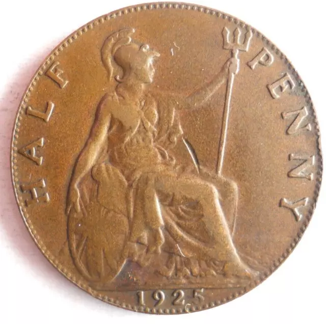 1925 GREAT BRITAIN 1/2 PENNY - Excellent Coin - FREE SHIP - Bin #341