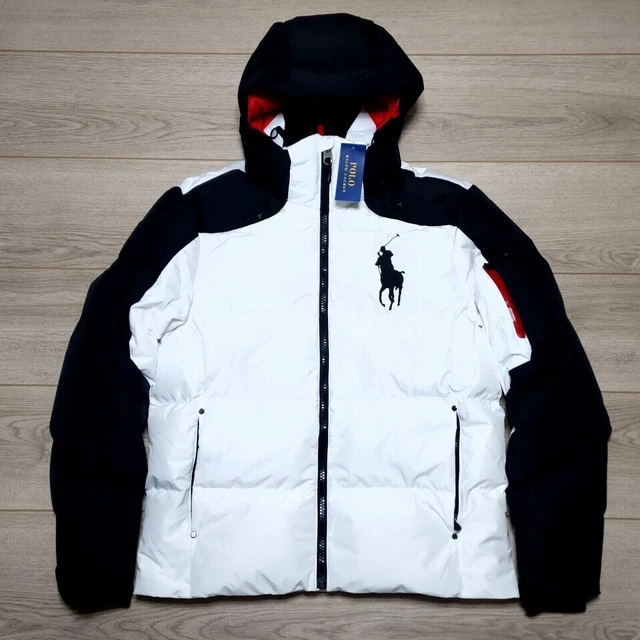 NWT Polo Ralph Lauren Big Pony Hooded Down Puffer Jacket Coat White Black 4XB
