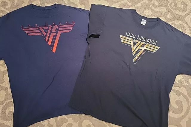 Van Halen 1980 Invasion XXL Lot Of 2 Concert T Shirts Black And Blue