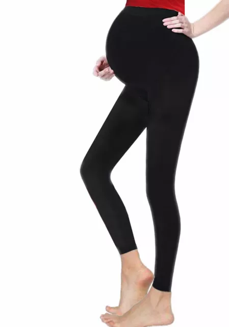 Donna Ladies Elasticizzato Maternità Lunghezza Intera Nero Cotone Leggings