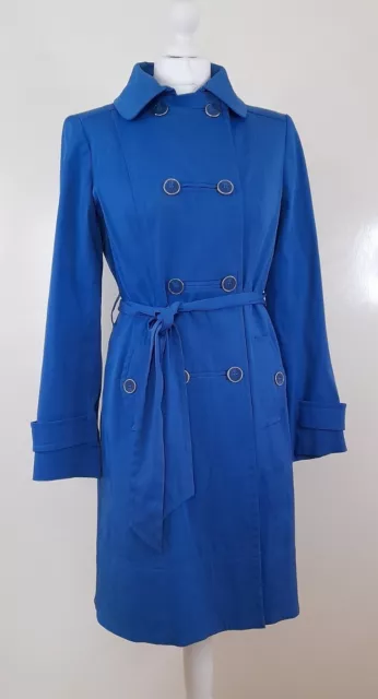 Ladies Trench Coat Mac Royal Blue Debenhams Collection Size UK 10 Military Style