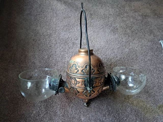 Antique The Angle Lamp Co. N.Y. Duel Hanging Kerosene Lamp