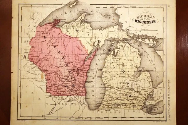 1872 Rare Antique Mcnally Atlas Map-Michigan & Wisconsin-United States