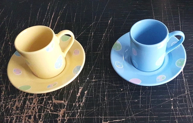 SET DI 2 TAZZE ESPRESSO DISNEY PATERN PATERN blu e giallo