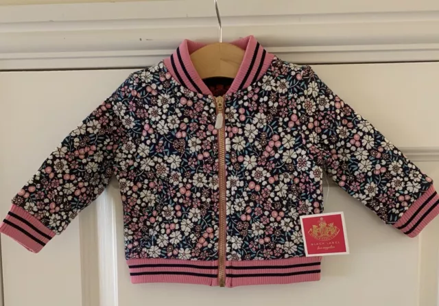 Giacca floreale trapuntata rosa/blu Juicy Couture bambina taglia 3/6 Mths - Nuova con etichette