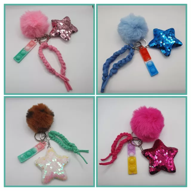 Sensory Fidget Stimming popit sequin flip fluffy keyring Autism Anxiety ADHD