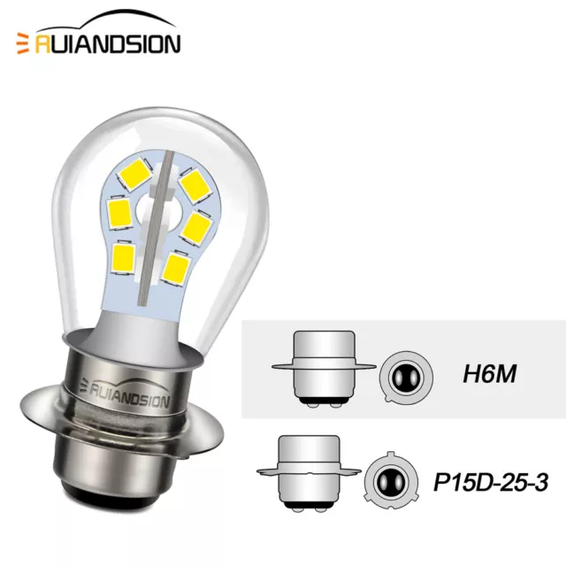 1pc P15D Motorbike Scooter Headlight H6M P15D-25-3 AC/DC 6V LED Bulb 840LM