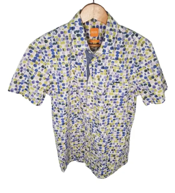 Hugo Boss Mens Size Medium Slim Fit Polka Dot Short Sleeve Button Down Shirt