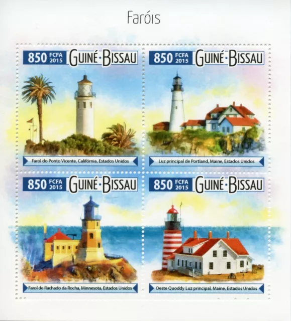 Guinea-Bissau 2015 MNH Lighthouses Stamps Lighthouse Architecture 4v M/S