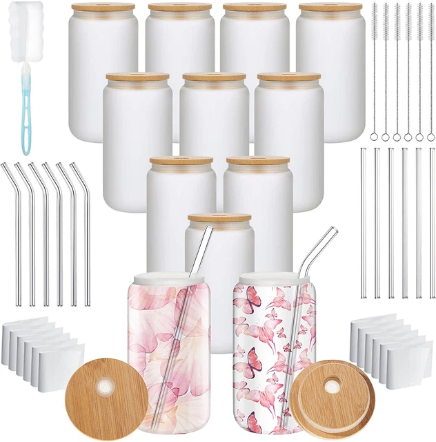 Sublimation Glass Blanks Frosted with Bamboo Lid Sublimation Beer Can Shaped Gla