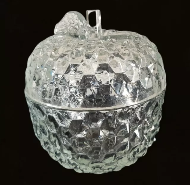 Vintage Pressed Glass Apple Candy/Trinket Dish With Leaves & Lid Pre-Owned