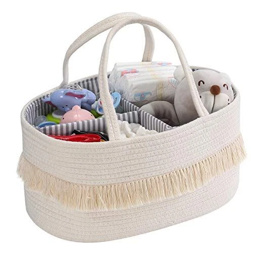Baby Rope Diaper Caddy Organizer - Nursery Storage Bin Canvas Portable