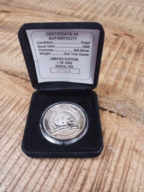 1889-1989 Colorado Buffalo Football 1 OZ SILVER .999 SERIAL #0153
