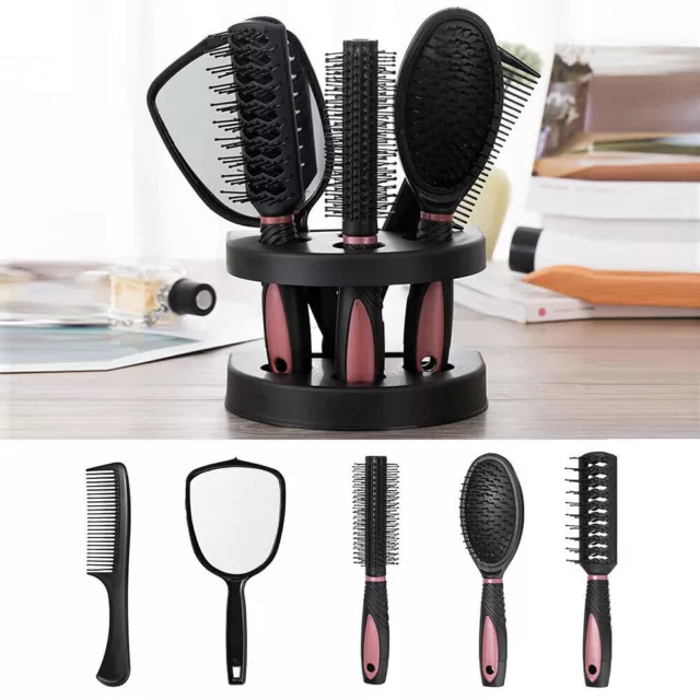 5PCS Women Hair Brush Massage Comb Mirror With Hold Stand Makeup Comb Kits