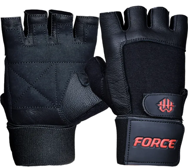 FORCE Weight Lifting Gym Glove Leather Grip Fitness Training Bodybuilding Gloves