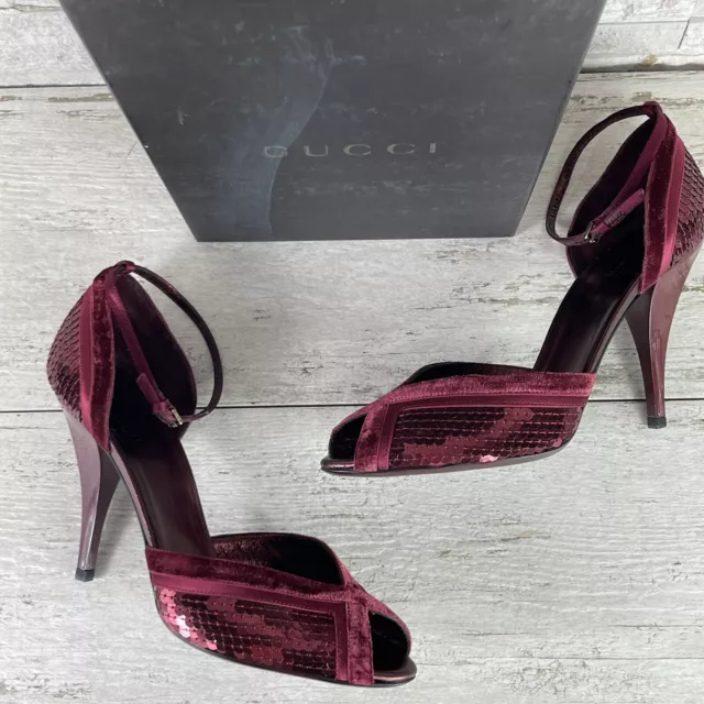Gucci Tom Ford Runway New Sequin Pailette/Velvet Peep Toe Heels Wine Size 9.5B 3