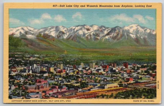 Vintage Postcard - Salt Lake City & Wasatch Mountains from Airplane - Utah